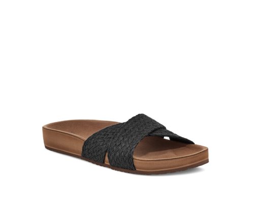 Sanuk Womens She Cruzy Jute Vegan Slide Black Sandals | LSUPWK012